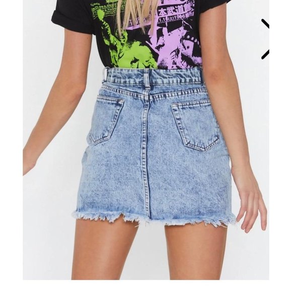 Nasty Gal Wash Me Work Blue Denim Mini Skirt NWT - Picture 2 of 13
